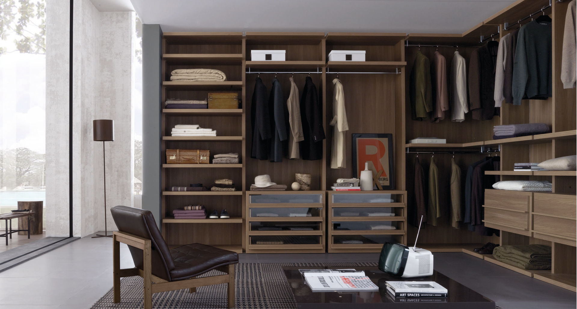 Walnut walk in wardrobe Lamco Design LTD Dressing room Wardrobes & drawers