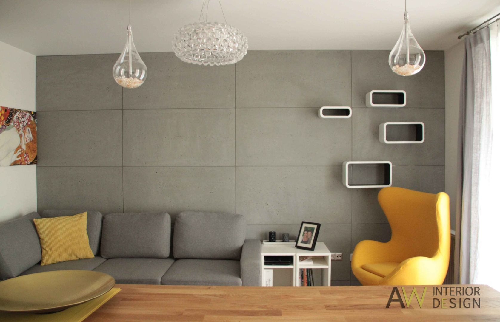 Kawalerka 29 m2 Kraków, AW INTERIOR DESIGN AW INTERIOR DESIGN Phòng khách phong cách tối giản