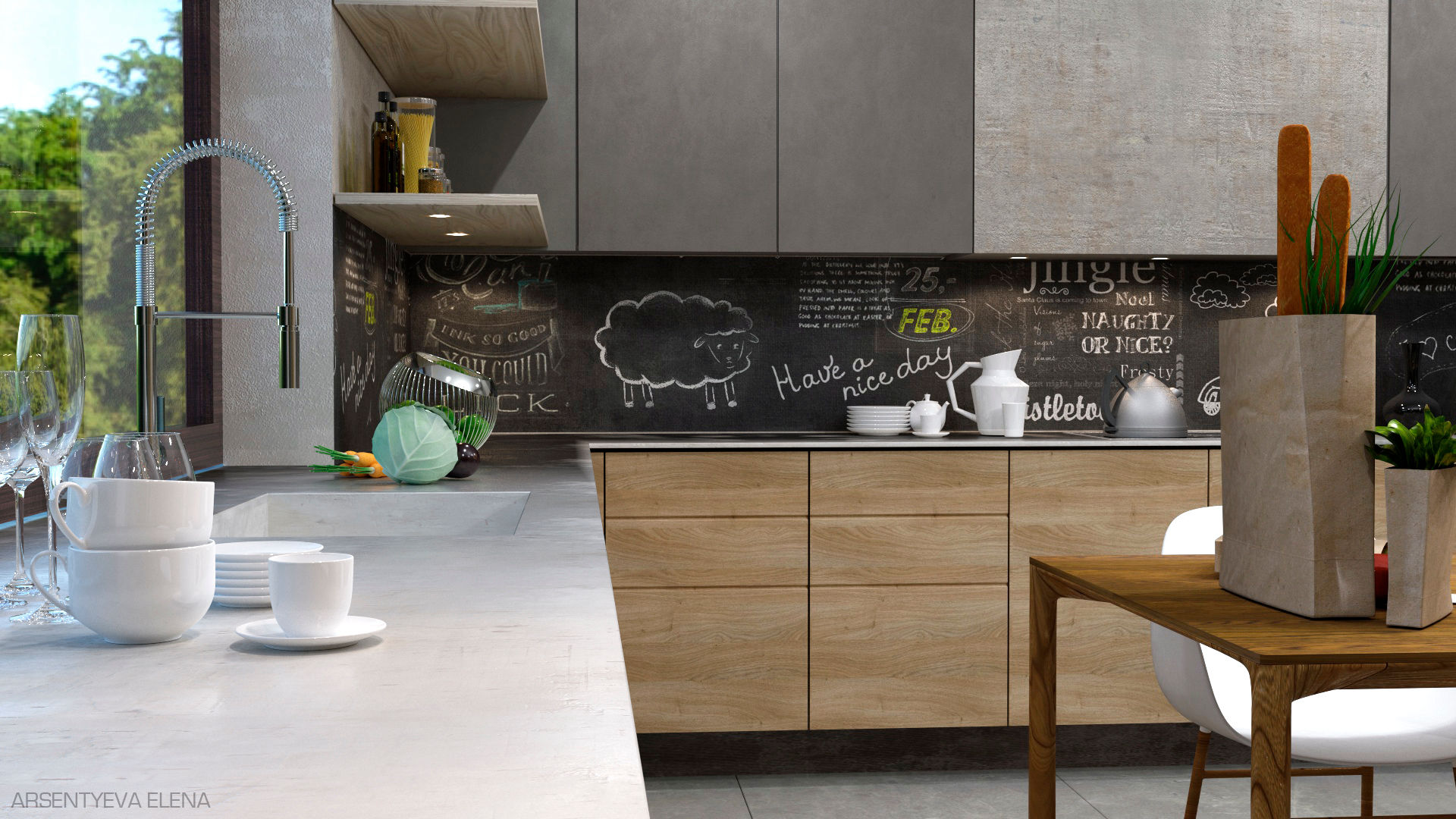 Concrete, wood and fire, Elena Arsentyeva Elena Arsentyeva Industrial style kitchen