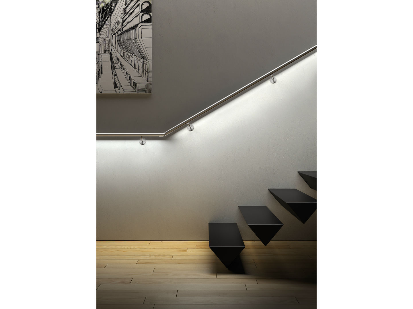 ​Led railing system IAM Design Hành lang, sảnh & cầu thang phong cách tối giản Lighting