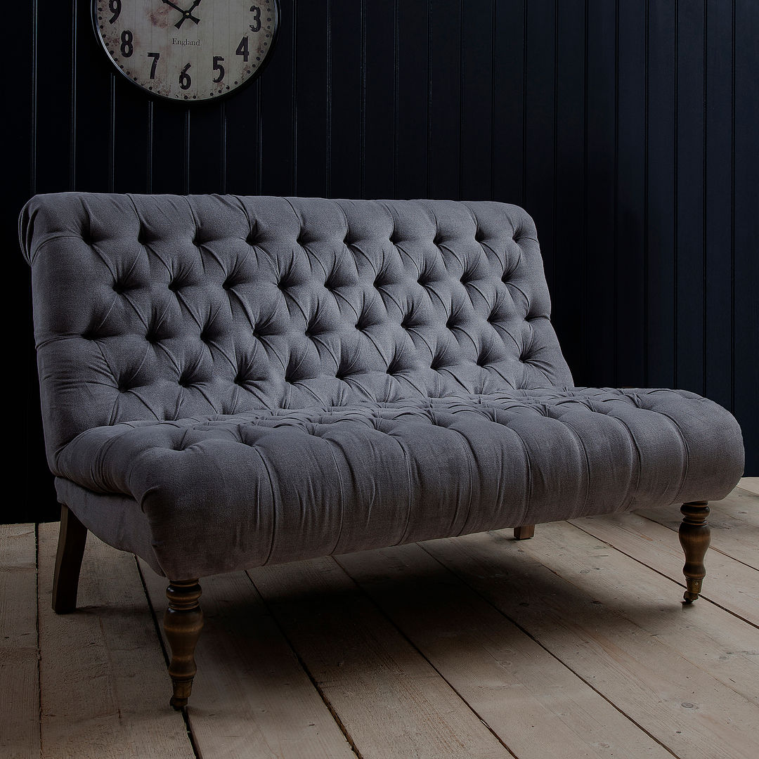 Grey Button Back Two-Seater Chair Primrose & Plum Salon moderne Canapés & Fauteuils