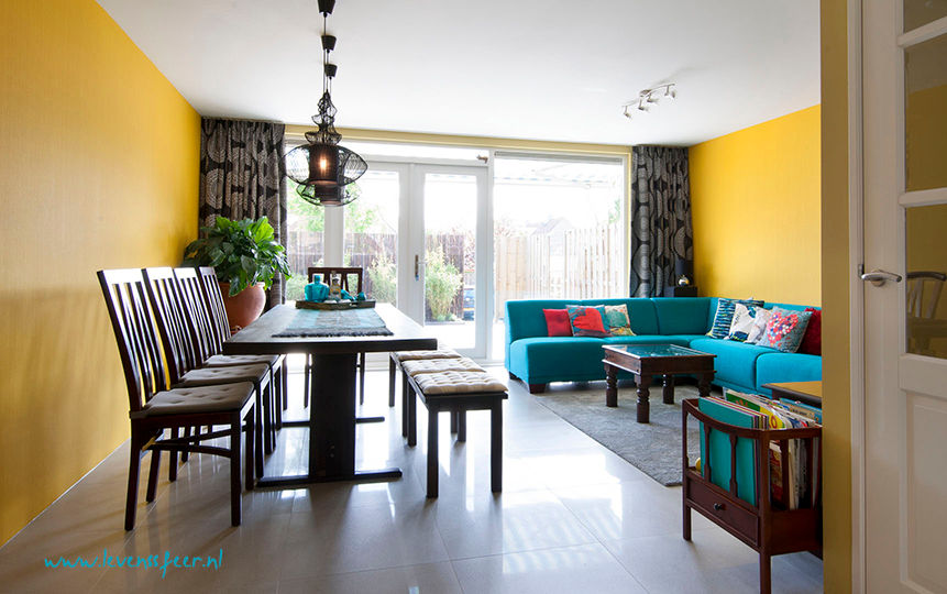 Geel turquoise eetkamer Aileen Martinia interior design - Amsterdam Aziatische woonkamers