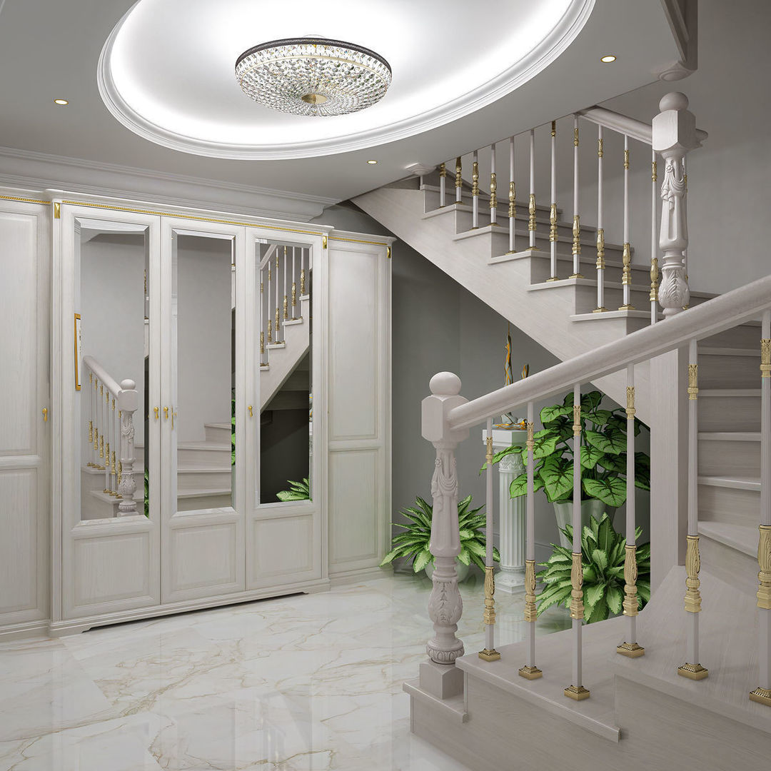 Частный дом, Частный дизайнер Частный дизайнер Corredores, halls e escadas clássicos