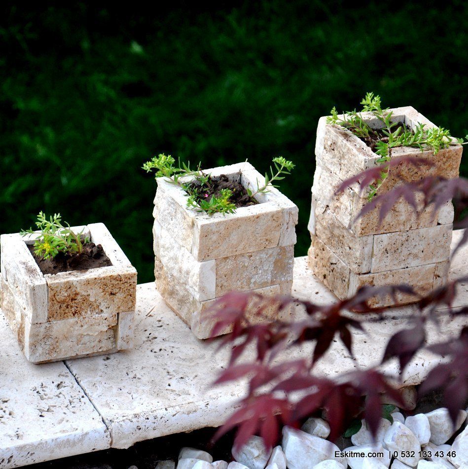 Aksesuarlar, Traverten Saksılar, Eskitme Doğaltaş Eskitme Doğaltaş Jardín interior Paisajismo de interiores