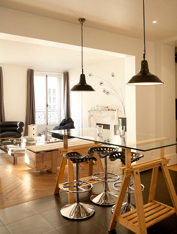 Un Appartement entièrement revu-paris-9e, ATELIER FB ATELIER FB 모던스타일 다이닝 룸