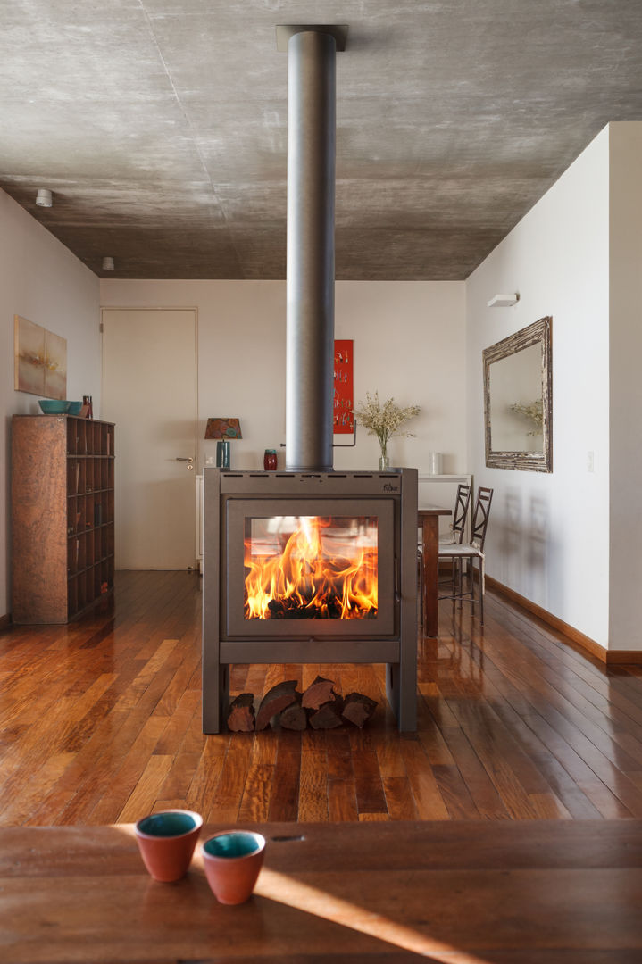 Hogares insertables Nuke, Ñuke Ñuke Livings de estilo moderno Chimeneas y accesorios