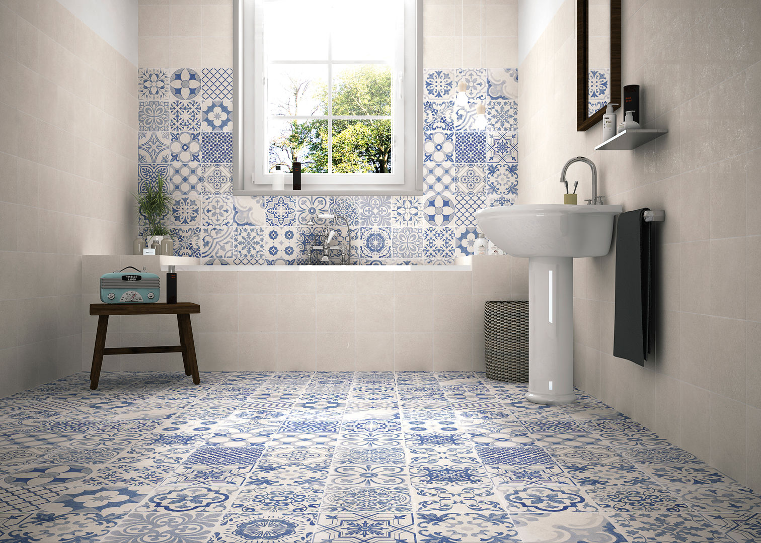 PATCHWORK TONOS AZULES Gama Ceramica y Baño Baños de estilo moderno