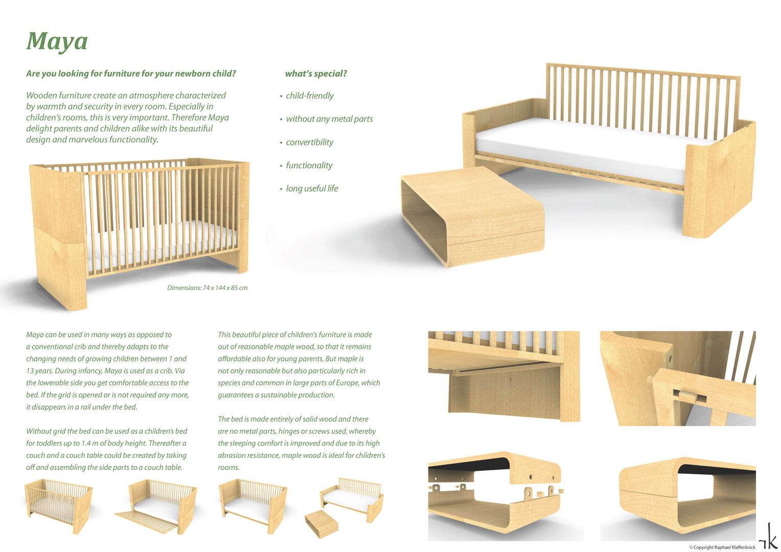 Maya - The Convertible Crib, Raphael Klaffenböck - Design und Produktmanagement Raphael Klaffenböck - Design und Produktmanagement Modern Çocuk Odası Yatak & Beşikler