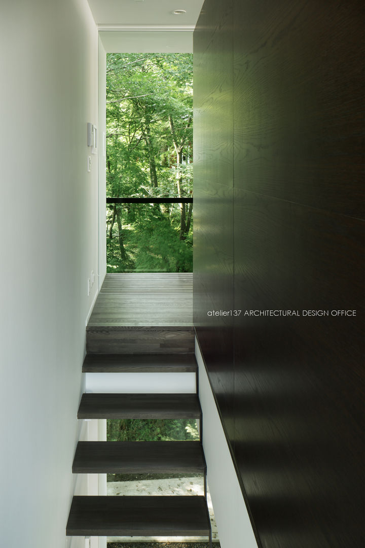 035カルイザワハウス, atelier137 ARCHITECTURAL DESIGN OFFICE atelier137 ARCHITECTURAL DESIGN OFFICE Modern corridor, hallway & stairs Wood Wood effect