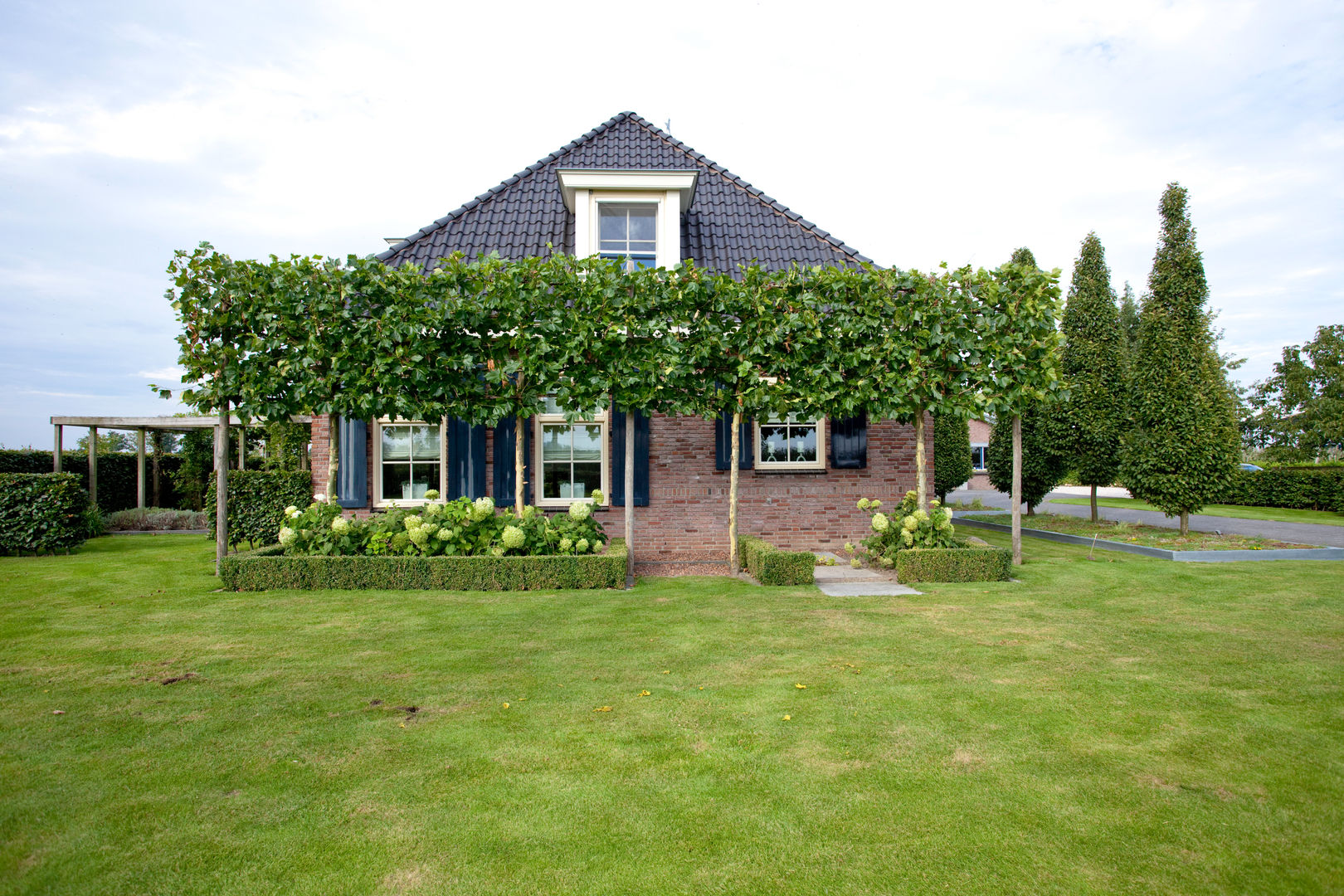 Leibomen in de voortuin Dutch Quality Gardens, Mocking Hoveniers Moderne tuinen