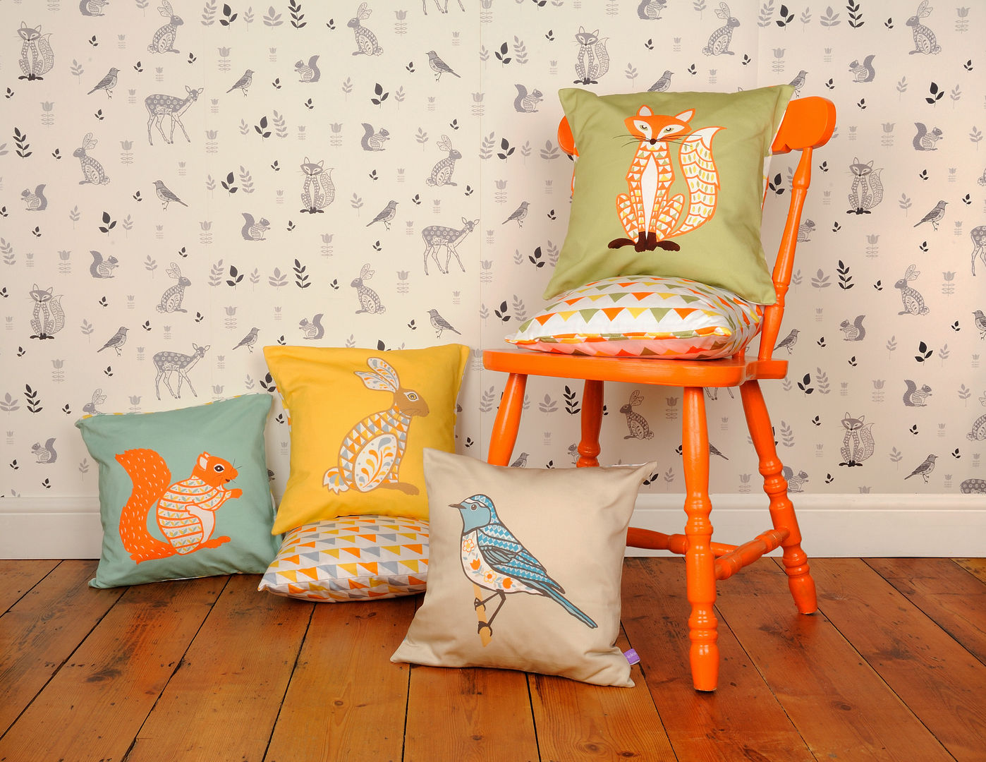 Decorative Animal Cushions and Wallpaper Helen Gordon Scandinavian style bedroom Textiles