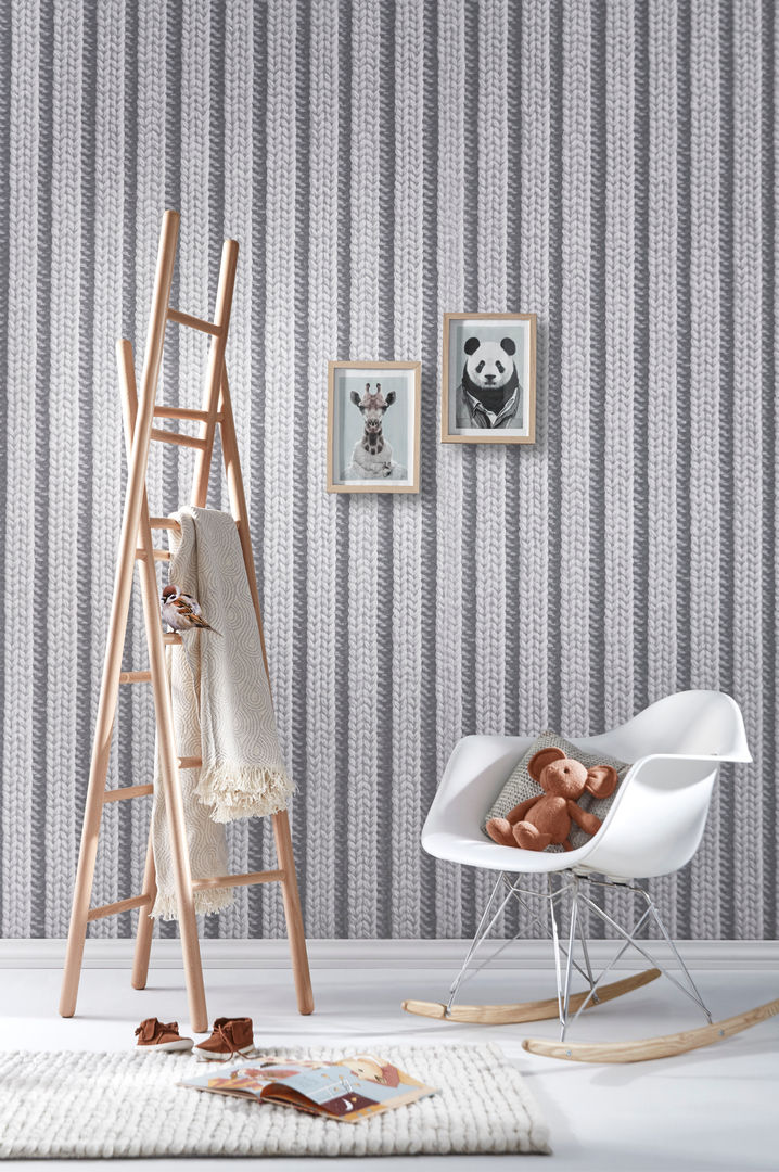 Trompe-l'oeil KOZIEL : Papier peint tricot gris, KOZIEL.fr KOZIEL.fr Scandinavian walls & floors Wall & floor coverings