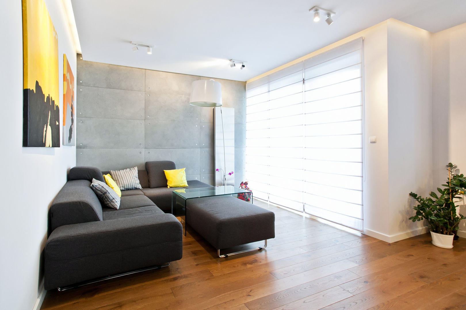 Realizacja projektu mieszkania 54 m2 w Krakowie, Lidia Sarad Lidia Sarad Minimalist living room