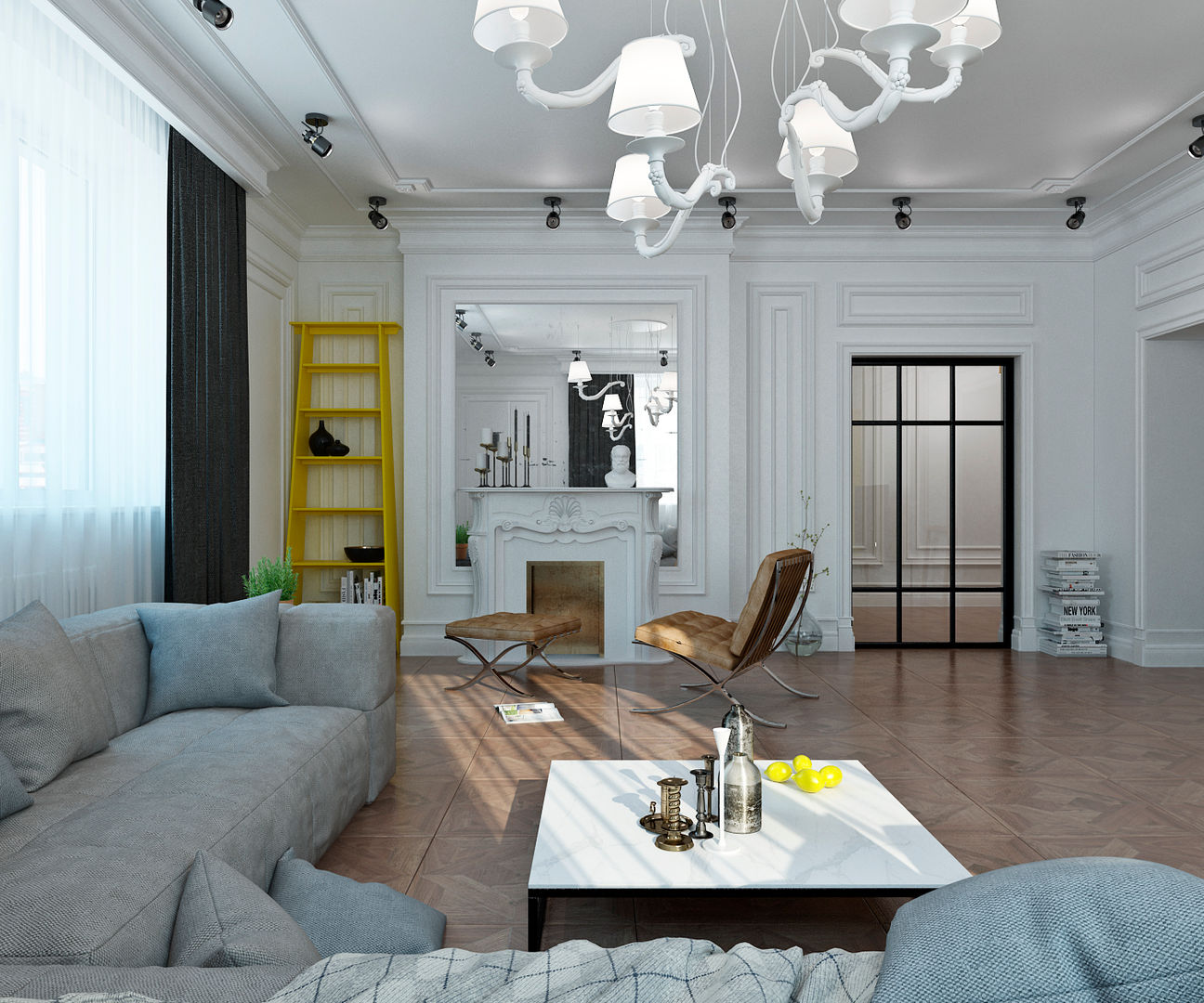 Yellow accents, Студия Антона Сухарева "SUKHAREVDESIGN" Студия Антона Сухарева 'SUKHAREVDESIGN' Living room