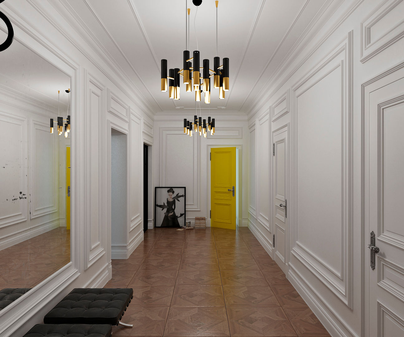 Yellow accents, Студия Антона Сухарева "SUKHAREVDESIGN" Студия Антона Сухарева 'SUKHAREVDESIGN' Pasillos, vestíbulos y escaleras eclécticos