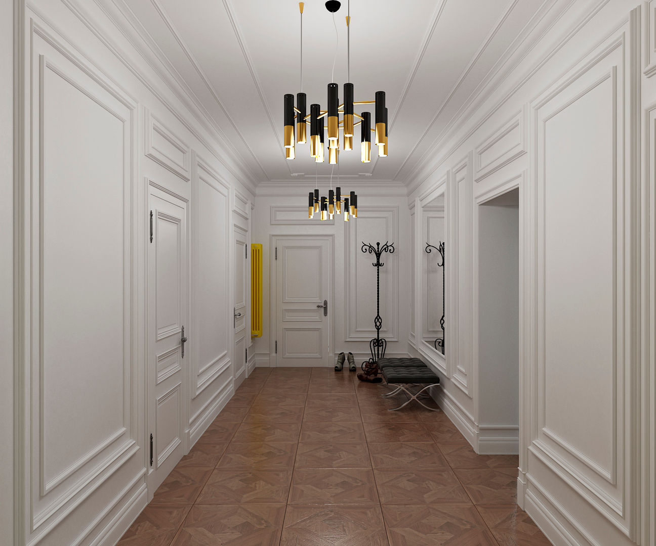 Yellow accents, Студия Антона Сухарева "SUKHAREVDESIGN" Студия Антона Сухарева 'SUKHAREVDESIGN' Eclectic style corridor, hallway & stairs