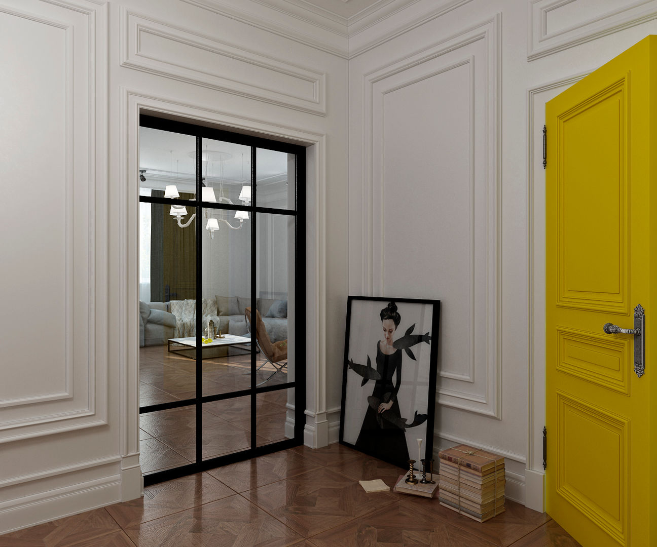 Yellow accents, Студия Антона Сухарева "SUKHAREVDESIGN" Студия Антона Сухарева 'SUKHAREVDESIGN' Eclectic style corridor, hallway & stairs