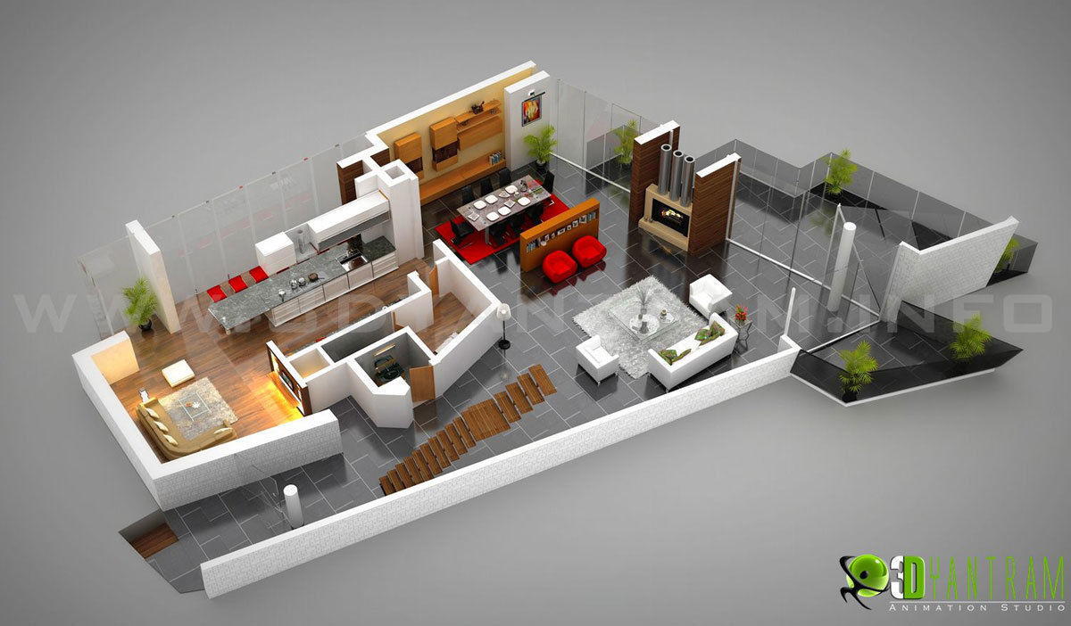 ​3D Residential Ground Floor Plan Yantram Animation Studio Corporation