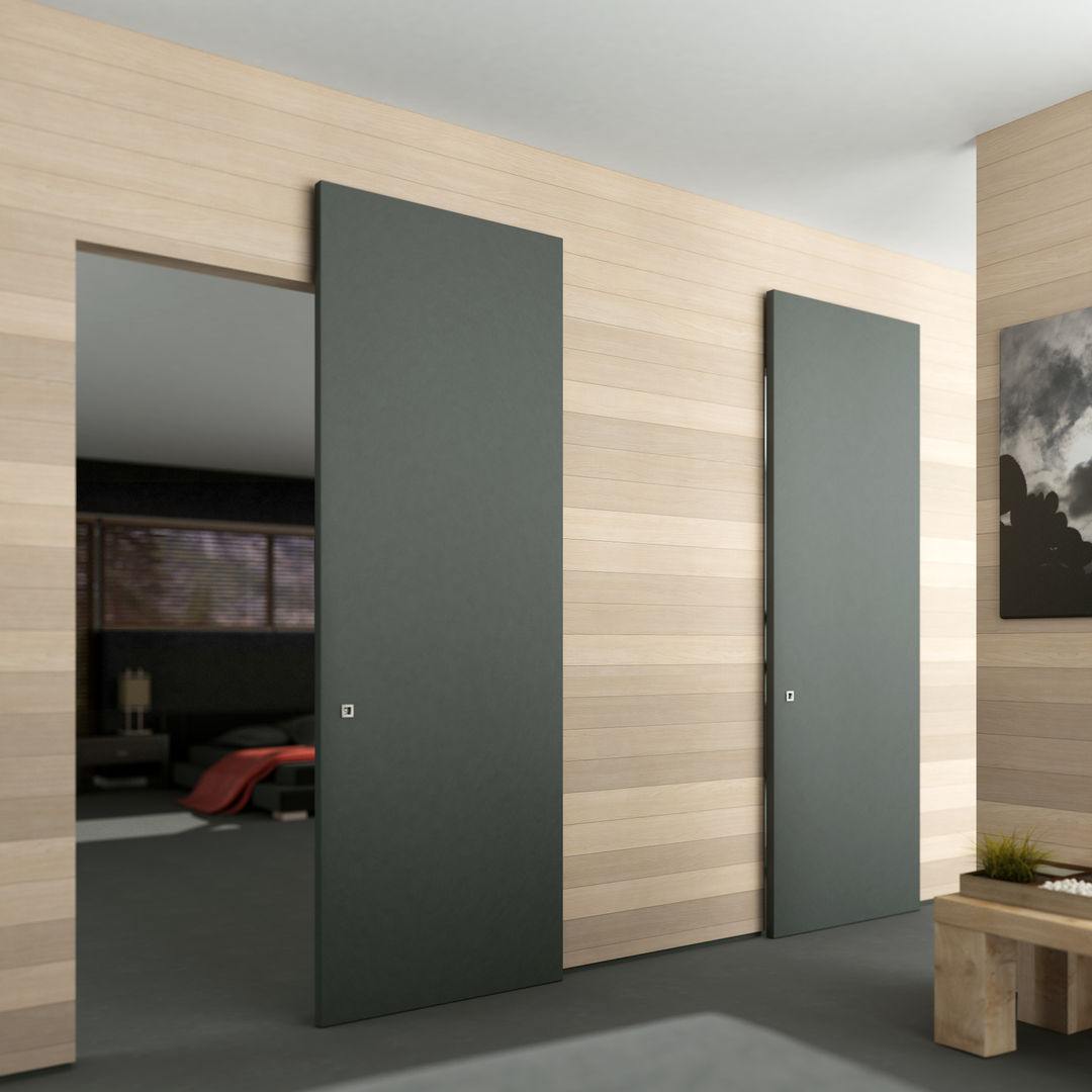 Soluzione scorrevole esterno parete senza binario a vista, Phi Porte Phi Porte Minimalist style doors Wood Wood effect Doors