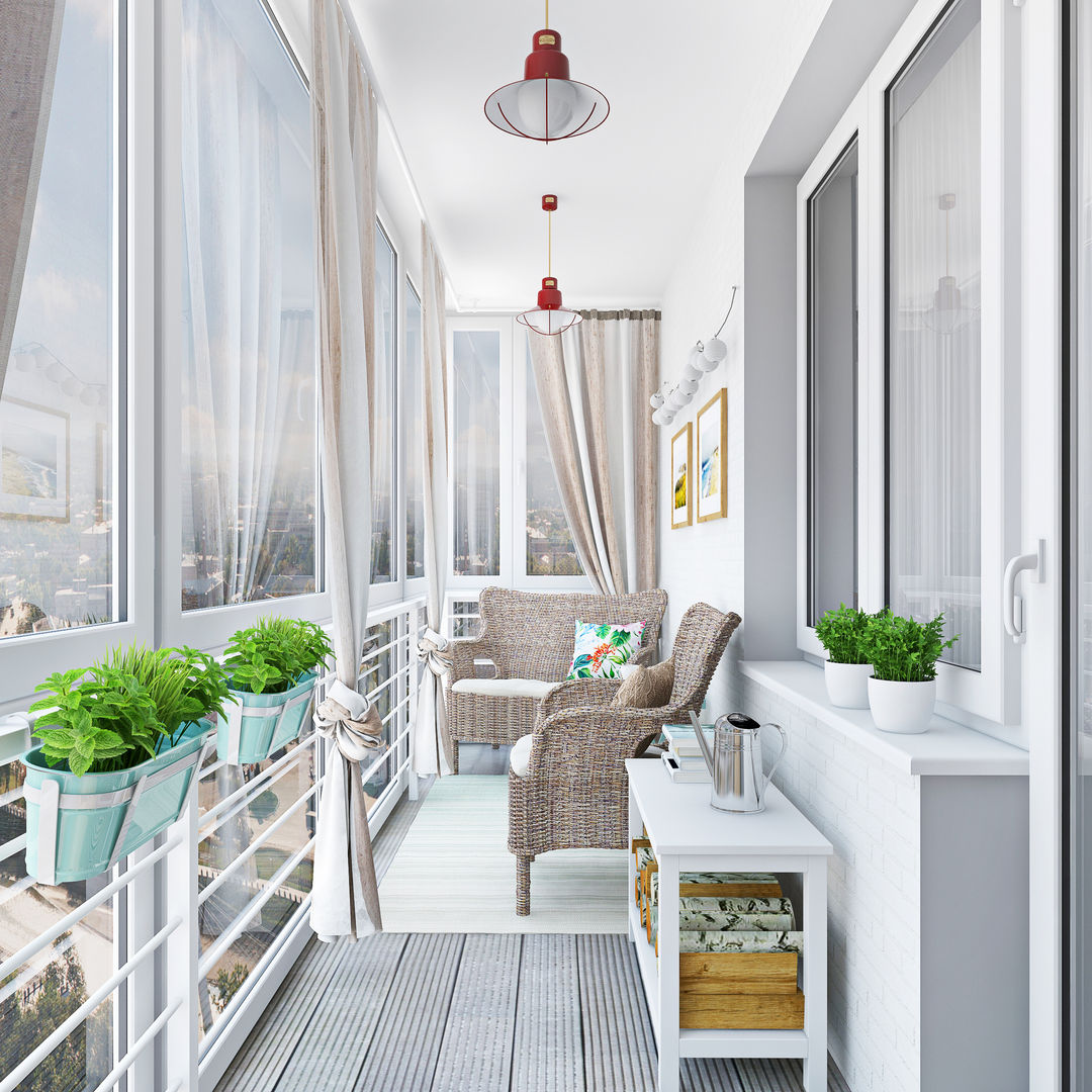 Скандинавское настроение, Ekaterina Donde Design Ekaterina Donde Design Scandinavian style balcony, veranda & terrace