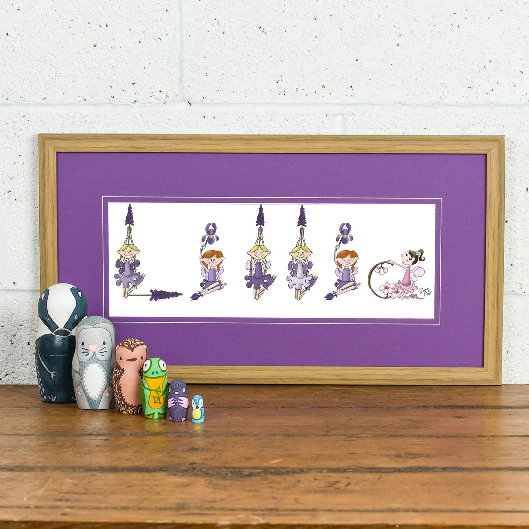 FromLucy - Fairy Name Personalised Print - Purple Mount oak frame FromLucy غرفة الاطفال ديكورات واكسسوارات