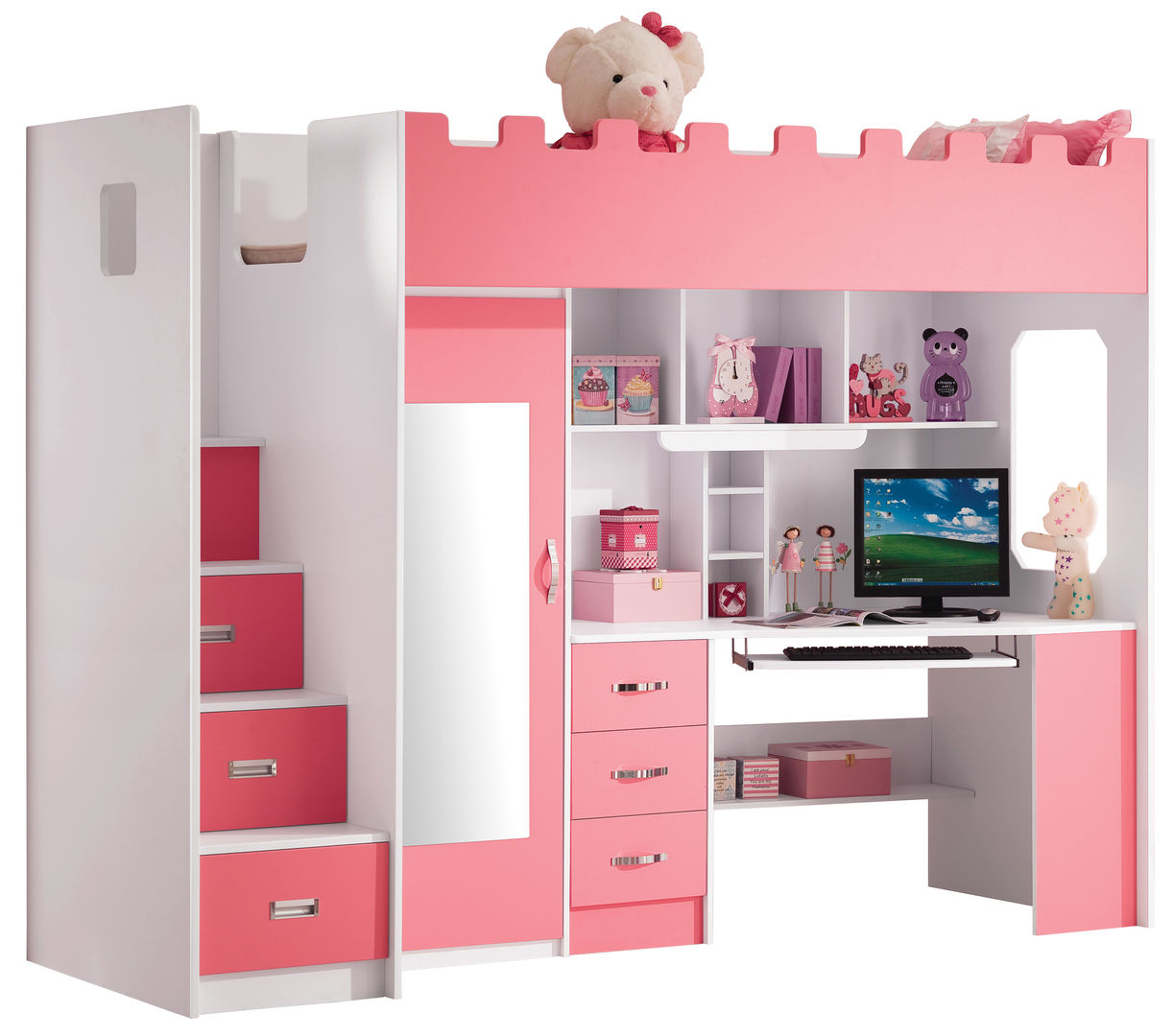 Roze hoogslaper Chica als een echt prinsessenkasteel JeEigenKamer.nl Eclectische kinderkamers Bedden en wiegen