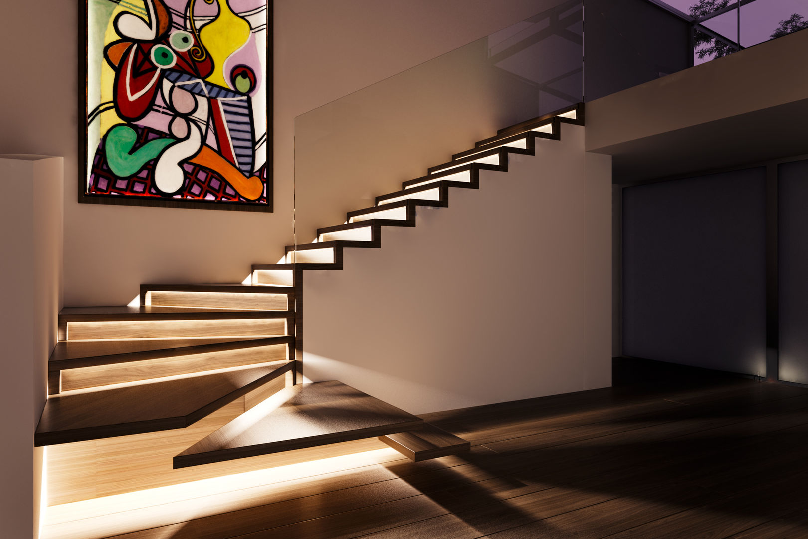 PIANTA PIEGHEVOLE - variante con LED, sera - RENDERING Siller Treppen/Stairs/Scale Scale Legno Effetto legno Legno, scale, scale di legno