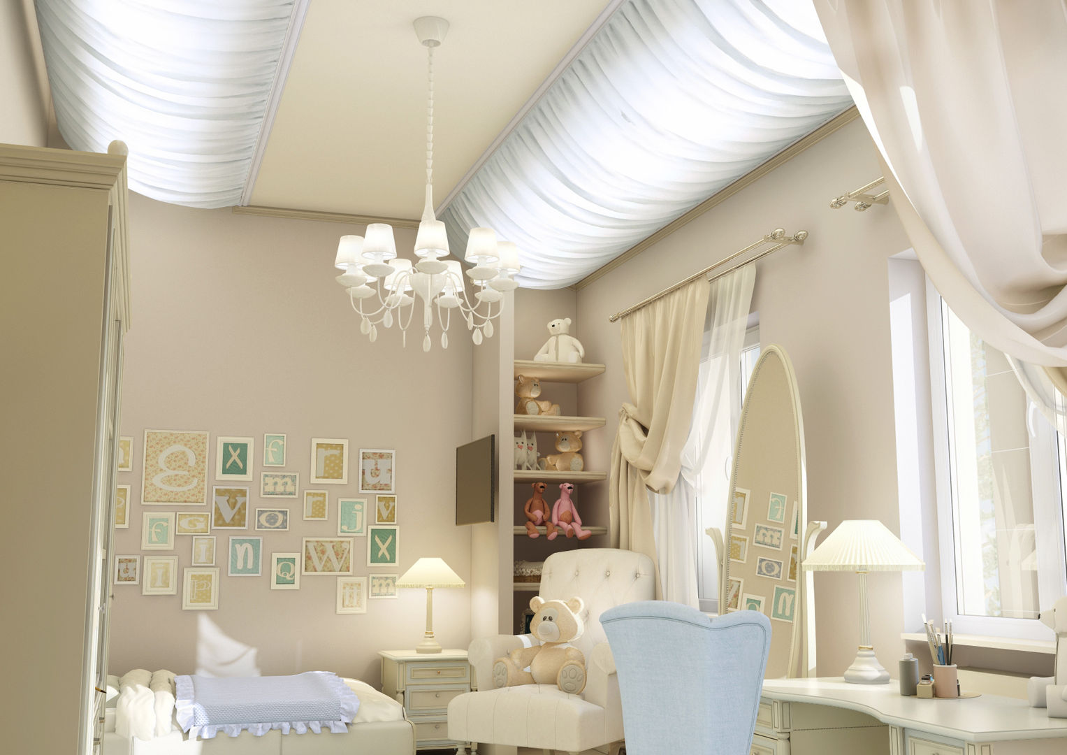 Дизайн коттеджа "Комната маленькой принцессы" Samarina projects Детская комнатa в классическом стиле