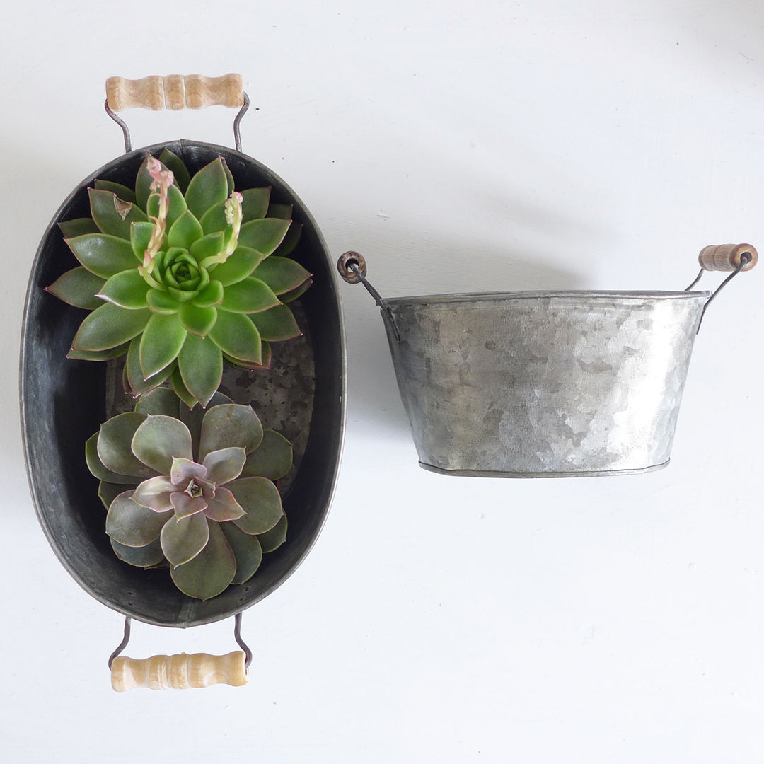 Two Zinc Oval Pots With Handles Lilac Coast Kırsal Bahçe Saksı & Vazolar