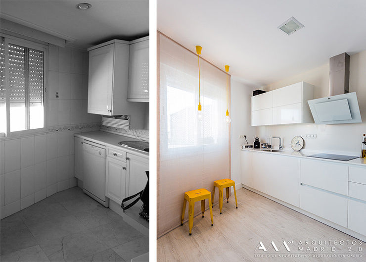Antes y después en reforma de cocina pequeña Arquitectos Madrid 2.0