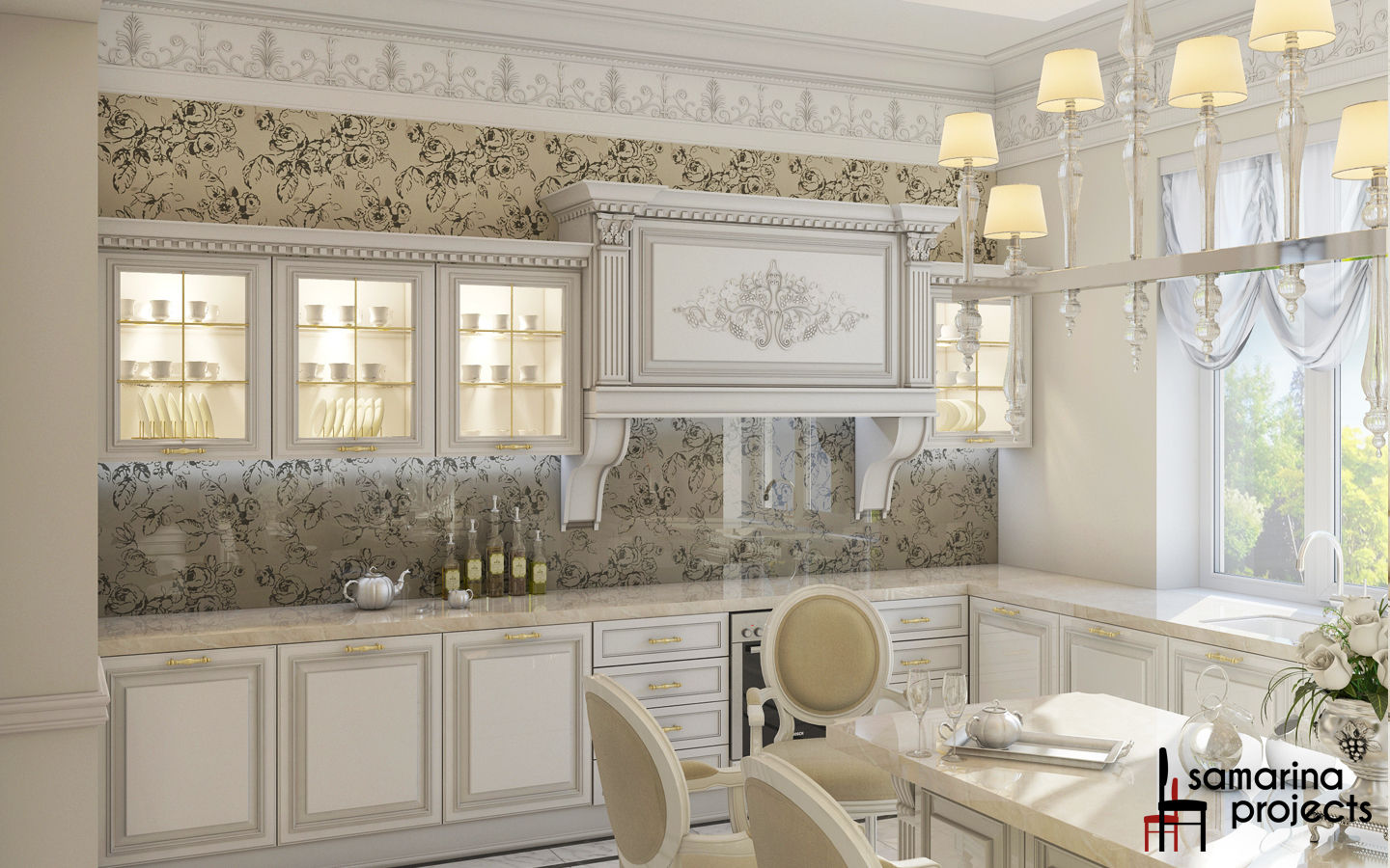 Дизайн загородного дома "Классический аквамарин", Samarina projects Samarina projects Classic style kitchen