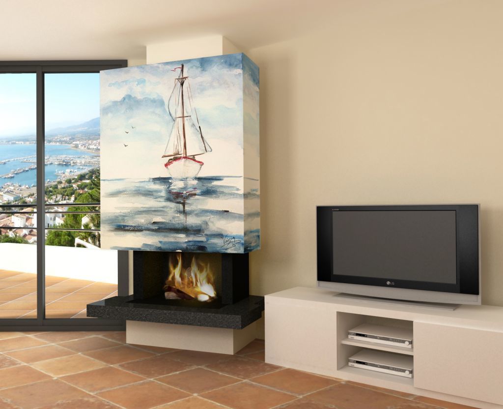 Chimeneas decoradas, Murales Divinos Murales Divinos Mediterranean style living room