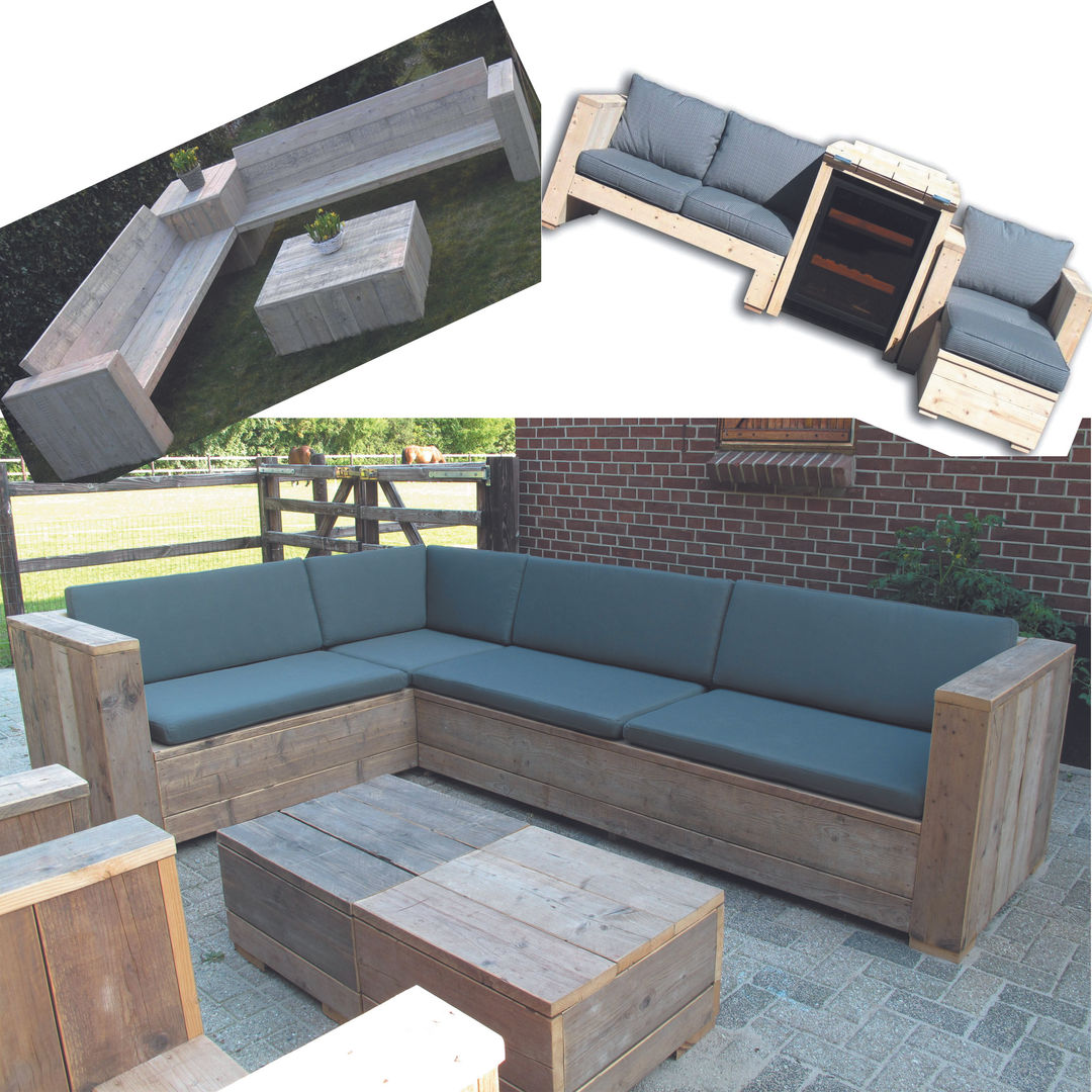 Steigerhoute hoekbanken / lounchbanken, Trendy met Hout Trendy met Hout حديقة أثاث