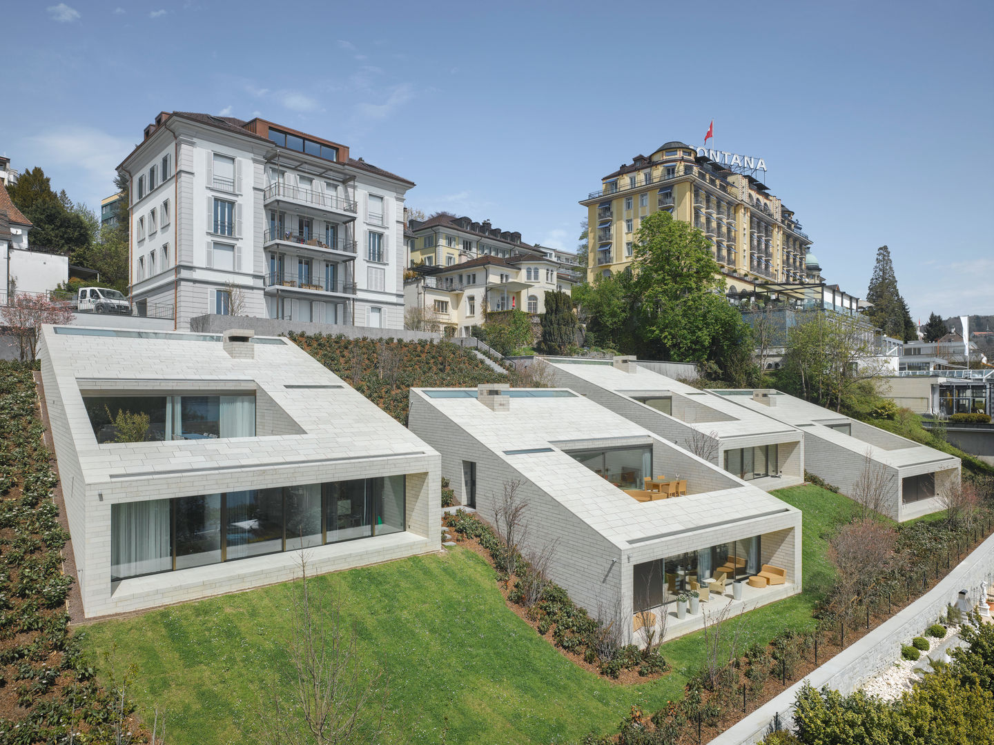 Stadtvillen Adligenswilerstrasse Luzern, alp - architektur lischer partner ag alp - architektur lischer partner ag Balcones y terrazas modernos