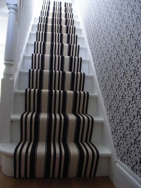 Contemporary striped stair carpet Style Within Classic style corridor, hallway and stairs black white carpet,striped carpet,black striped carpet,carpet runner,white woodwork,white spindles,stair carpet,striped stair carpet,stair wallpaper,hall wallpaper