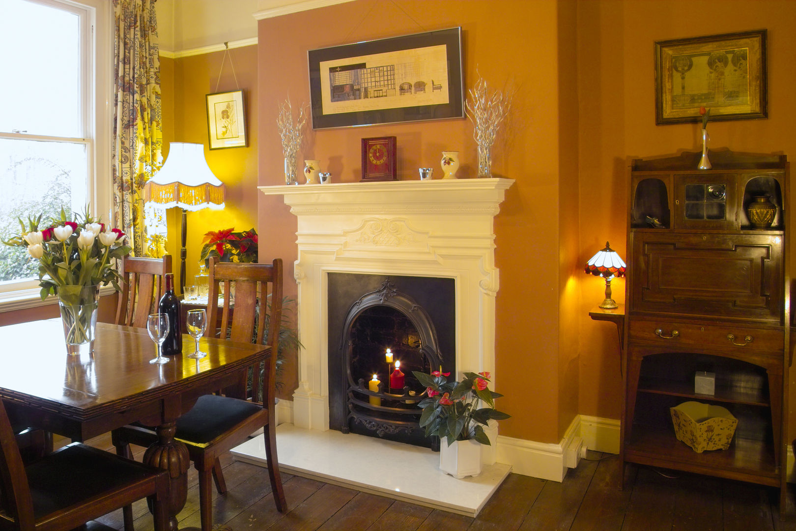 Edwardian dining room Style Within Ruang Makan Gaya Rustic edwardian dining,dining room,traditional dining,fireplace surround,dark wooden floor,old dining room,classic dining room