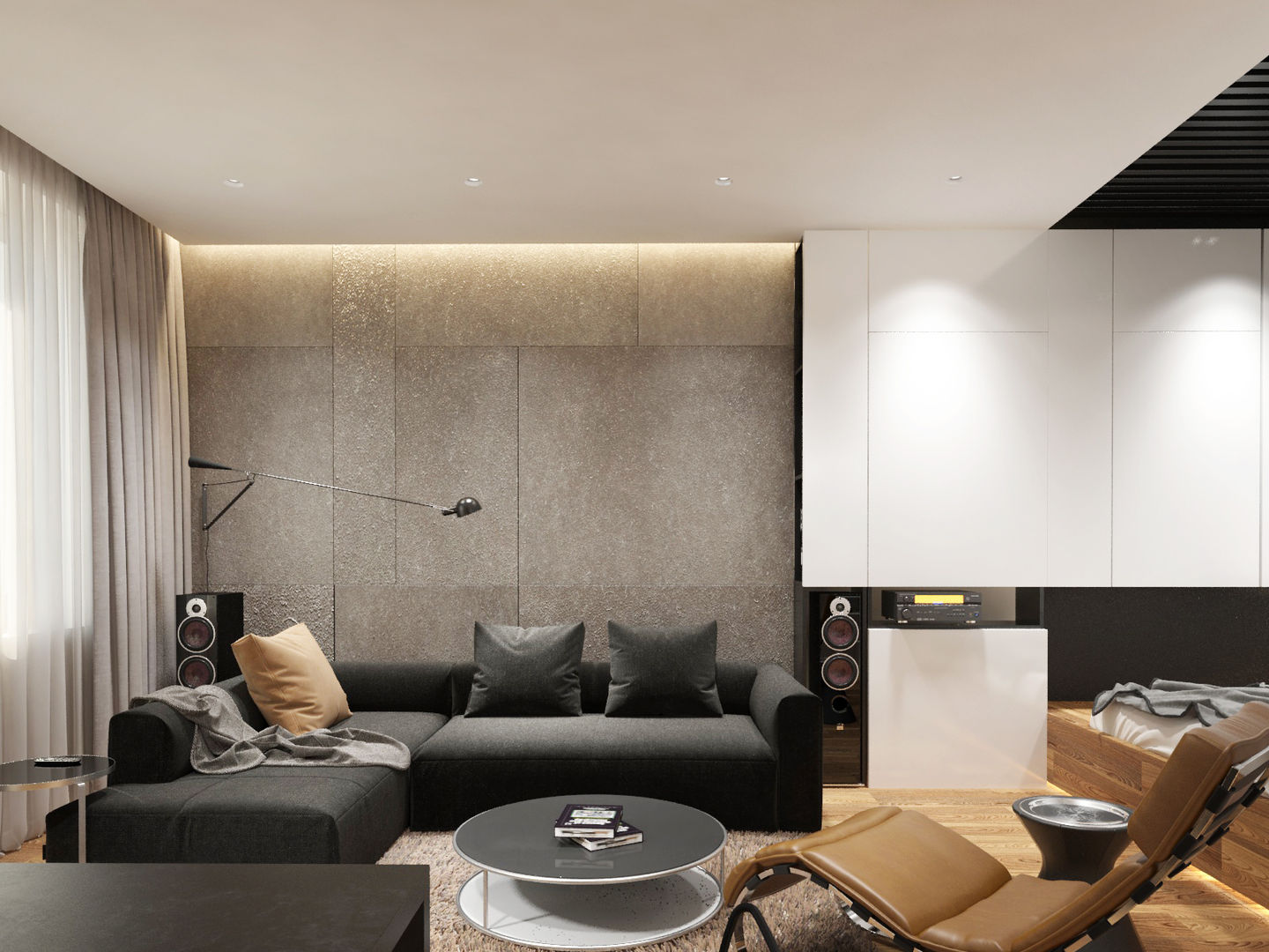 Студия для холостяка, Y.F.architects Y.F.architects Minimalist living room