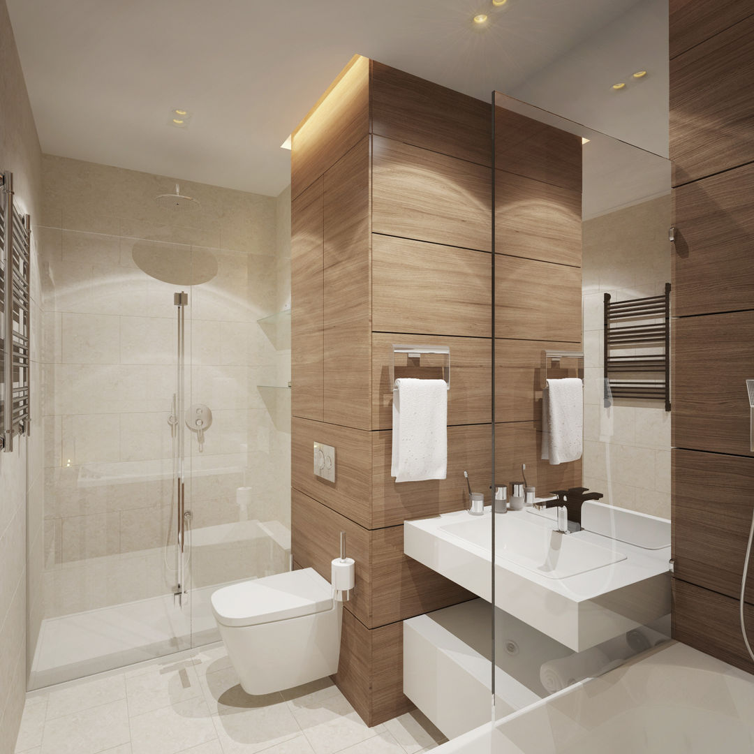 Квартира в ЖК "Чемпион парк", Y.F.architects Y.F.architects Phòng tắm phong cách tối giản