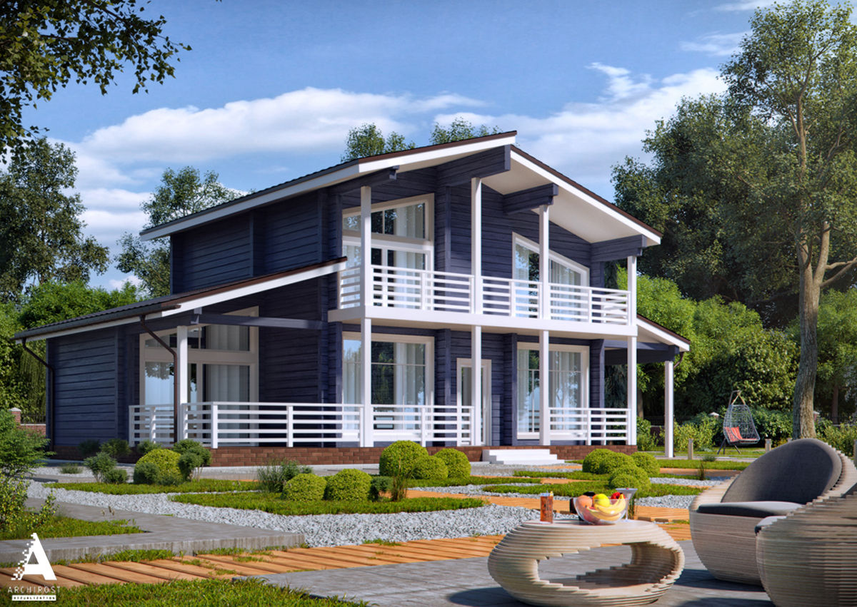 Благоустройство и ландшафтный дизайн на визуализациях частных домов, Аrchirost Аrchirost Modern Bahçe