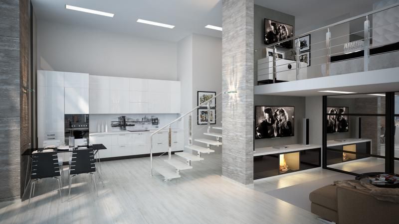 Двух уровненная квартира студия, дизайн-бюро ARTTUNDRA дизайн-бюро ARTTUNDRA Phòng khách phong cách tối giản