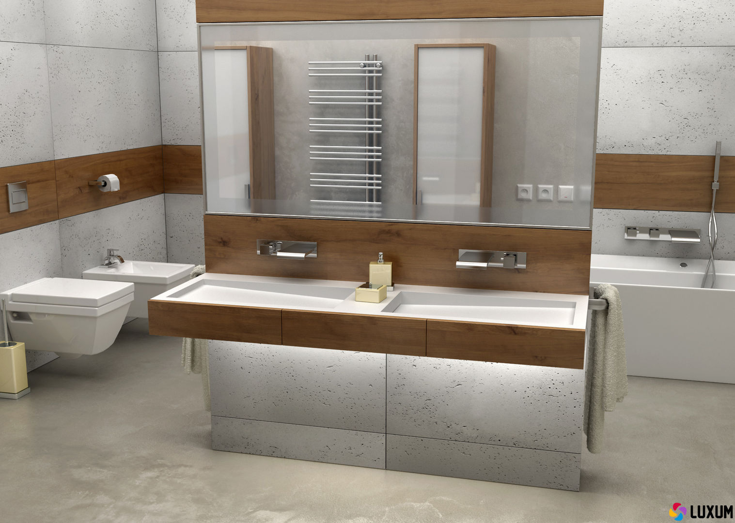 Slabs of architectural concrete Luxum 現代浴室設計點子、靈感&圖片
