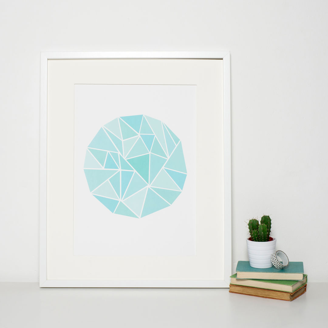 Modern Aqua Geometric Print Sweet Oxen Otros espacios Pinturas, dibujos y fotografías