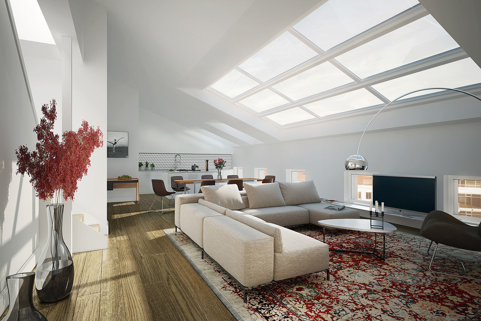 Wohnung mit Terrasse über den Dächern Berlins, loomilux loomilux Minimalist living room Side tables & trays