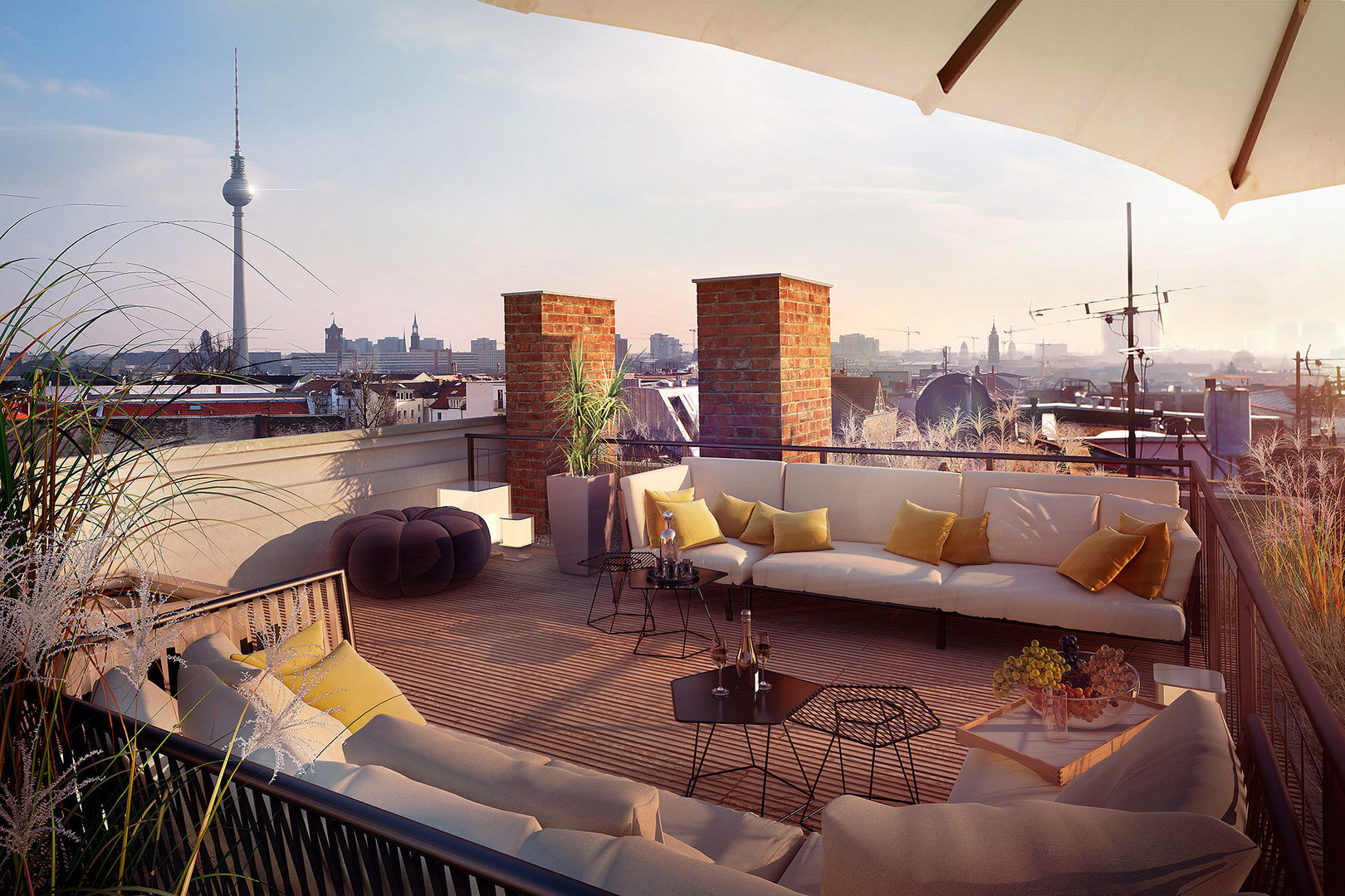 Wohnung mit Terrasse über den Dächern Berlins, loomilux loomilux クラシックデザインの テラス