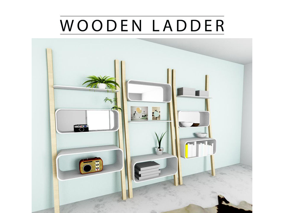 WOODEN LADDER, SLOWOOD / MOUVANCE DESIGN SLOWOOD / MOUVANCE DESIGN Minimalistische Wohnzimmer Regale