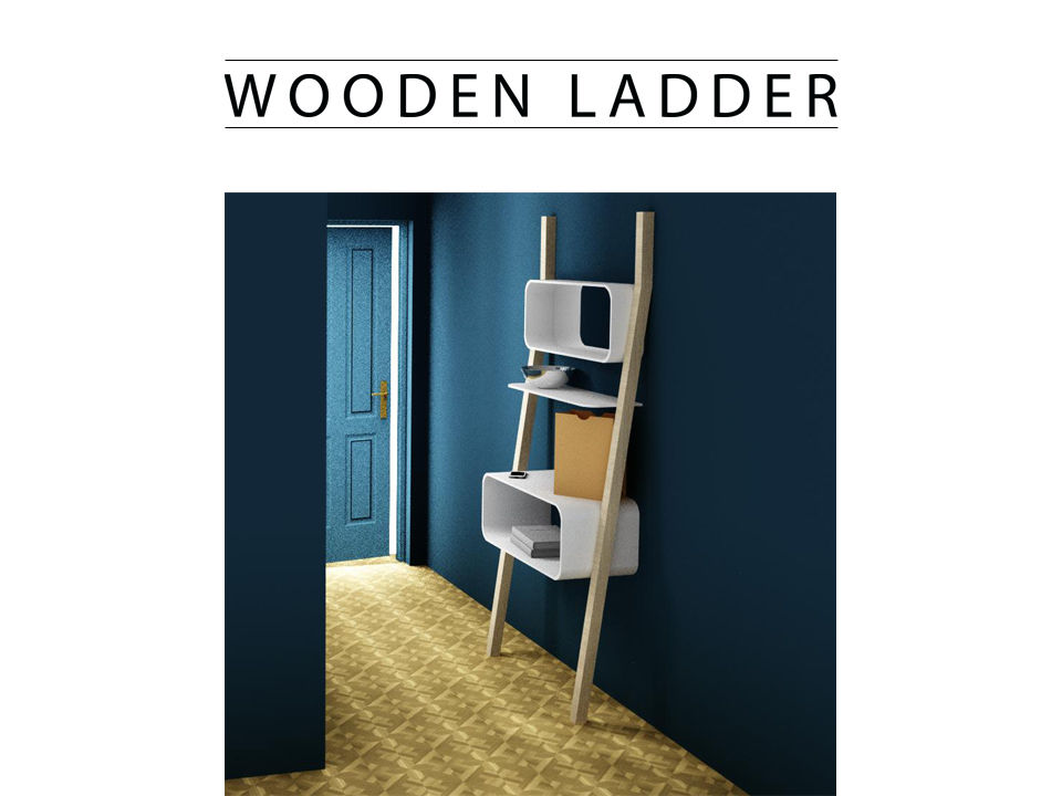 WOODEN LADDER, SLOWOOD / MOUVANCE DESIGN SLOWOOD / MOUVANCE DESIGN Minimalist corridor, hallway & stairs Drawers & shelves