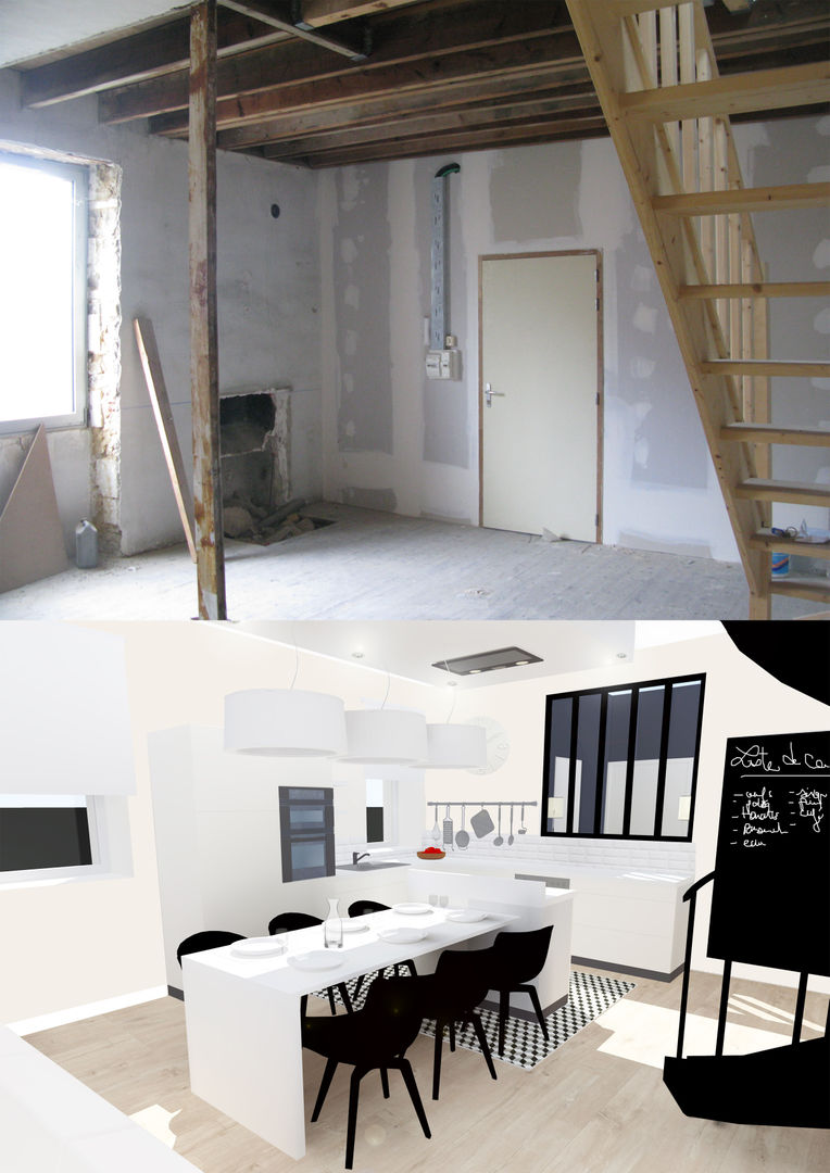 Rénovation d'un duplex prêt de Nantes, Uniq intérieurs Uniq intérieurs モダンな キッチン