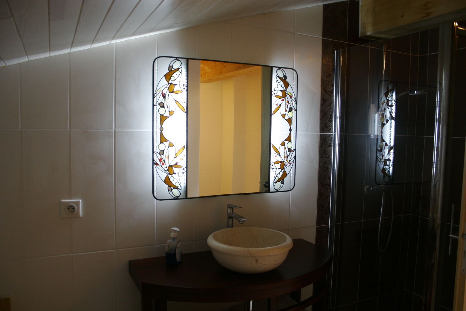 Miroir Salle de Bain lumineux en vitrail Tiffany, Lumière et Vitrail Lumière et Vitrail Więcej pomieszczeń Wyroby artystyczne