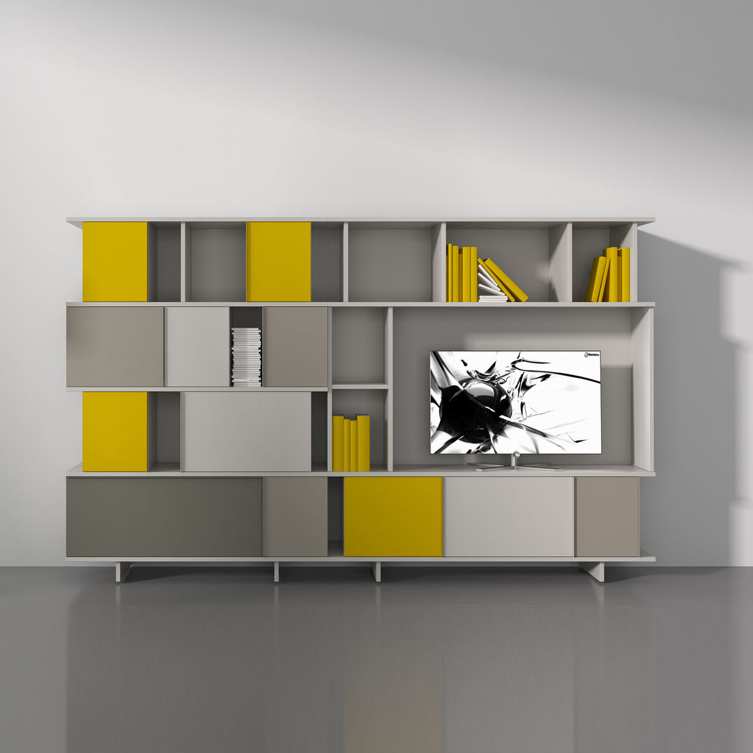 'Ziggurat' TV unit/bookcase by Orme homify Modern living room TV stands & cabinets