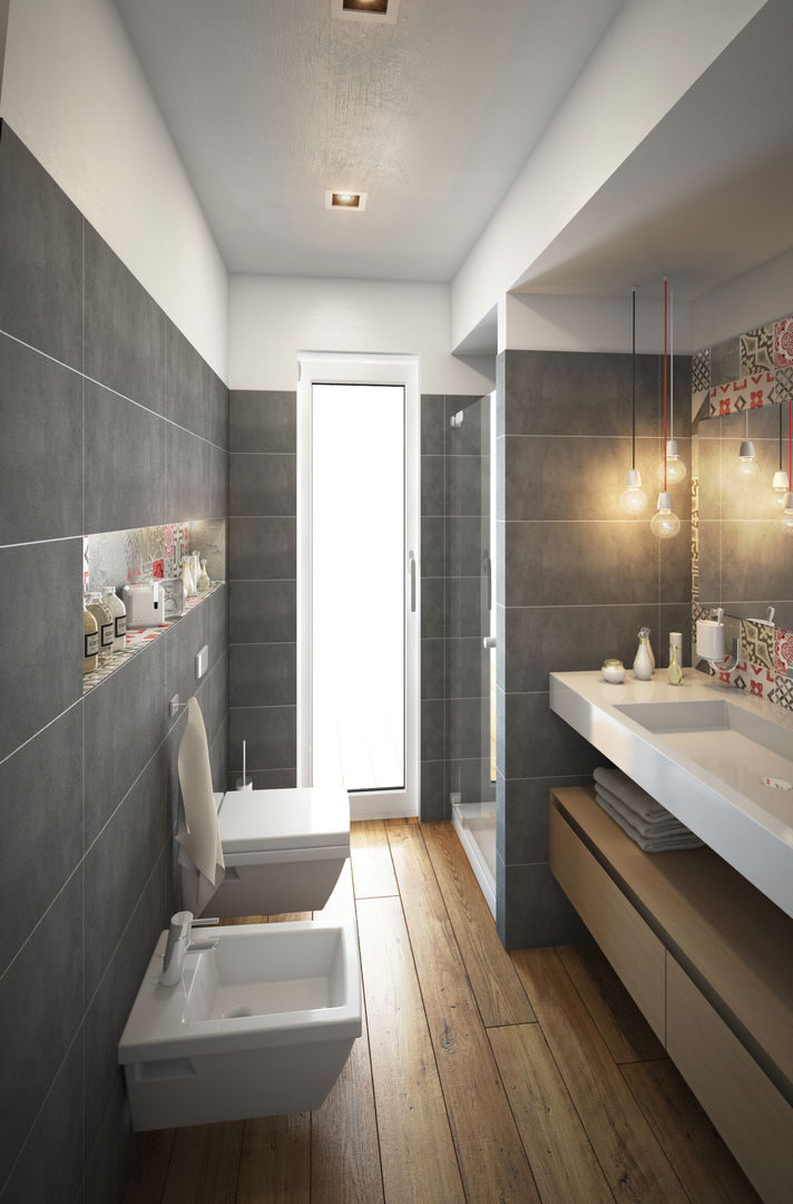 PROGETTO DI RIMODULAZIONE INTERNA DI UN APPARTAMENTO, Beniamino Faliti Architetto Beniamino Faliti Architetto Modern Banyo